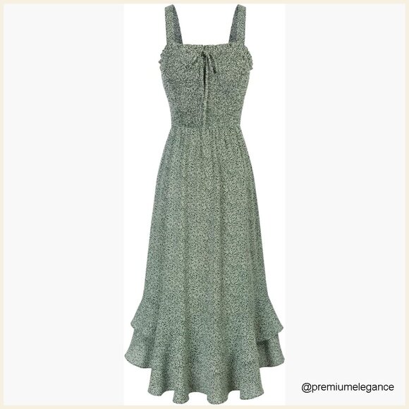 Dresses & Skirts - Floral Maxi Dress Square Neck Strapped A-Line Sundress Beach Vacation